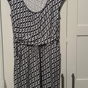 Navy Blue and White Boden Patterned Dress with Birds. Pockets!